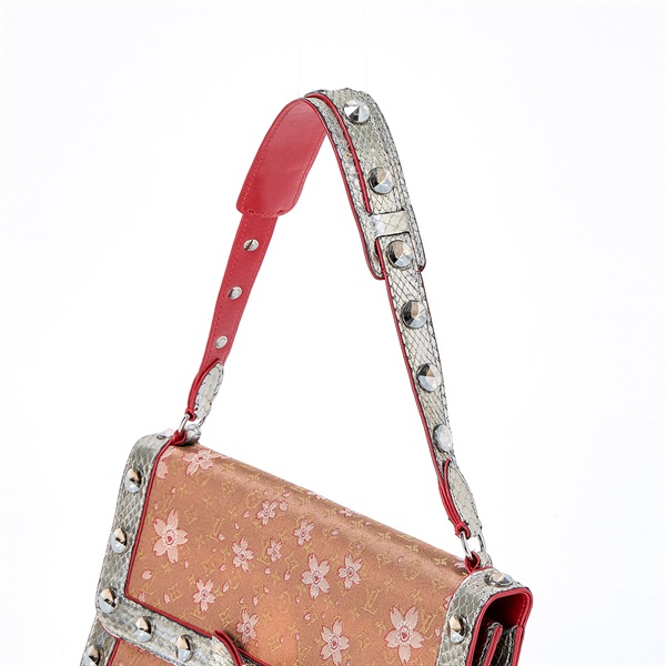 LOUIS VUITTON モノグラム チェリーブロッサム アマレーヌ ショルダーバッグ M92587  ブラウン シルバー シルバー サテンの画像4