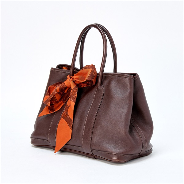 HERMES ガーデンパーティ ツイリーTPM 2005年 □I ハンドバッグ ハバナ シルバー ヴォースイフトの画像2