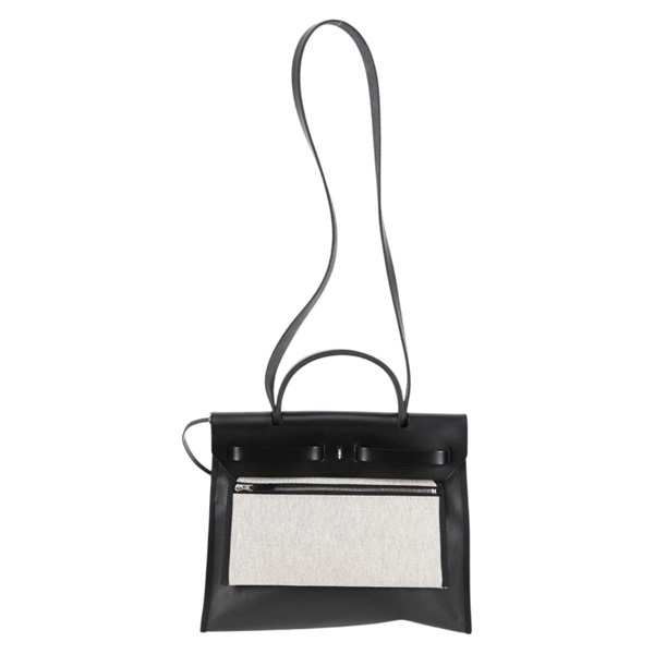 HERMES エールバッグ ジップPM ハンドバッグ ブラック ホワイト シルバー トワルアッシュベルリンの画像1