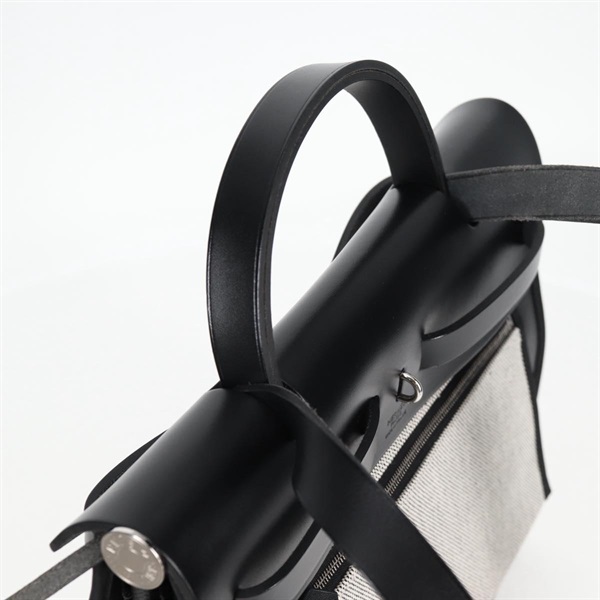 HERMES エールバッグ ジップPM ハンドバッグ ブラック ホワイト シルバー トワルアッシュベルリンの画像4