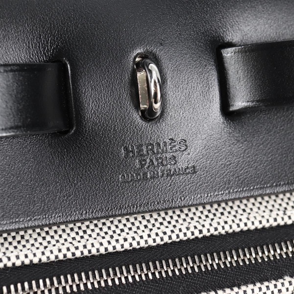 HERMES エールバッグ ジップPM ハンドバッグ ブラック ホワイト シルバー トワルアッシュベルリンの画像8