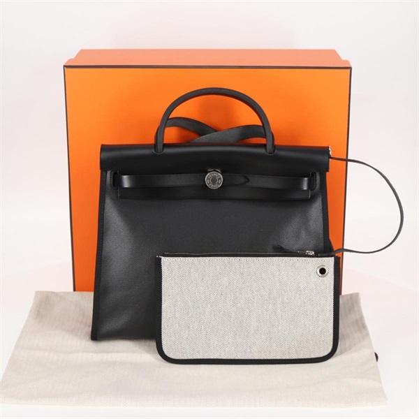 HERMES エールバッグ ジップPM ハンドバッグ ブラック ホワイト シルバー トワルアッシュベルリンの画像11