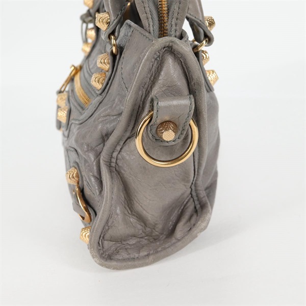 BALENCIAGA シティ ミニ ハンドバッグ グレー ゴールド ラムスキンの画像5