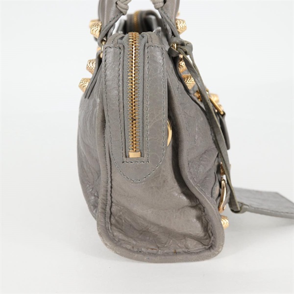 BALENCIAGA シティ ミニ ハンドバッグ グレー ゴールド ラムスキンの画像6