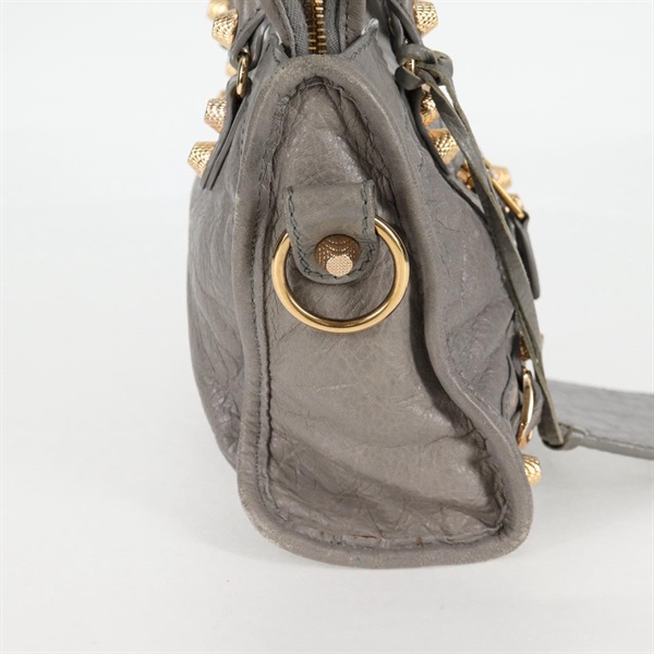 BALENCIAGA シティ ミニ ハンドバッグ グレー ゴールド ラムスキンの画像7