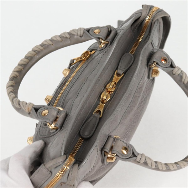 BALENCIAGA シティ ミニ ハンドバッグ グレー ゴールド ラムスキンの画像8