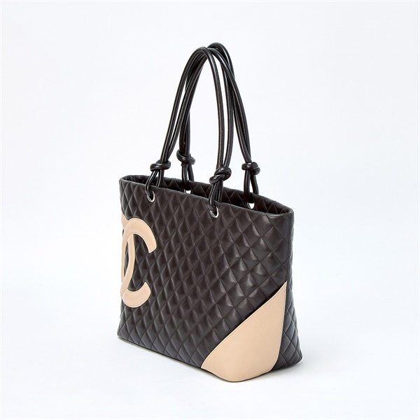 CHANEL カンボン ラージトート 2004年 ショルダーバッグ ブラウン ベージュ シルバー ラムスキンの画像1