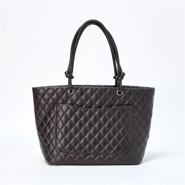 CHANEL カンボン ラージトート 2004年 ショルダーバッグ ブラウン ベージュ シルバー ラムスキンの画像2