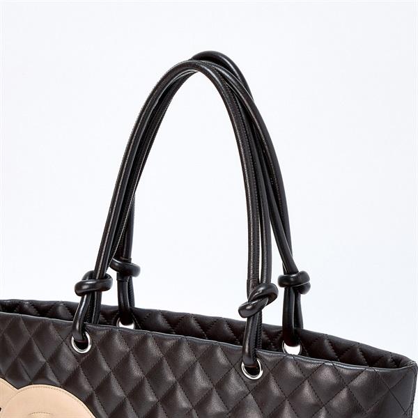 CHANEL カンボン ラージトート 2004年 ショルダーバッグ ブラウン ベージュ シルバー ラムスキンの画像3