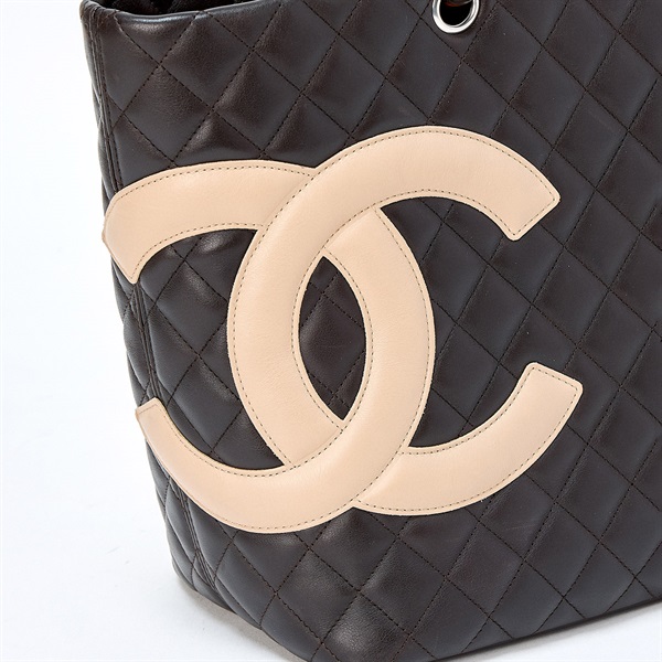 CHANEL カンボン ラージトート 2004年 ショルダーバッグ ブラウン ベージュ シルバー ラムスキンの画像4
