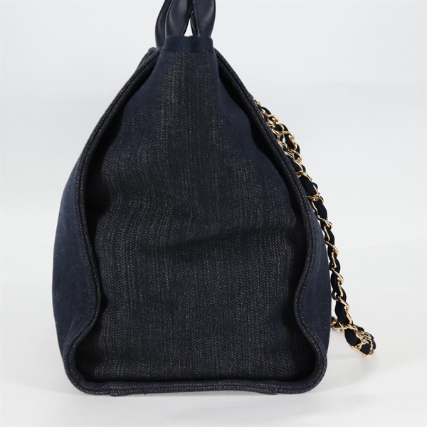 CHANEL ドーヴィル GM トートバッグ インディゴブルー ゴールド デニムの画像3