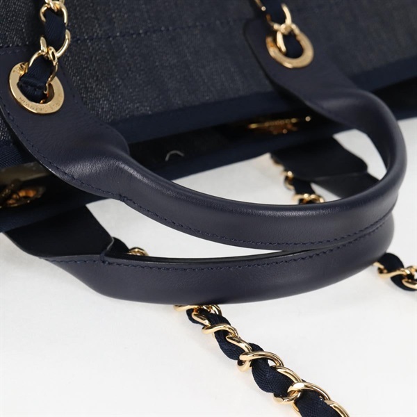 CHANEL ドーヴィル GM トートバッグ インディゴブルー ゴールド デニムの画像4