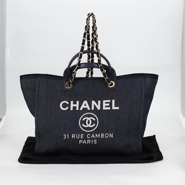 CHANEL ドーヴィル GM トートバッグ インディゴブルー ゴールド デニムの画像8