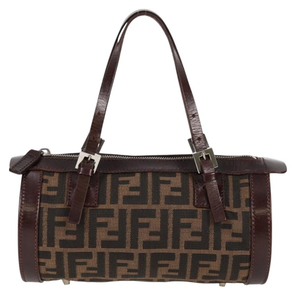 FENDI ズッカー ミニボストン ハンドバッグ ブラウン シルバー キャンバスの画像1