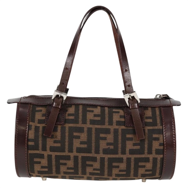 FENDI ズッカー ミニボストン ハンドバッグ ブラウン シルバー キャンバスの画像2