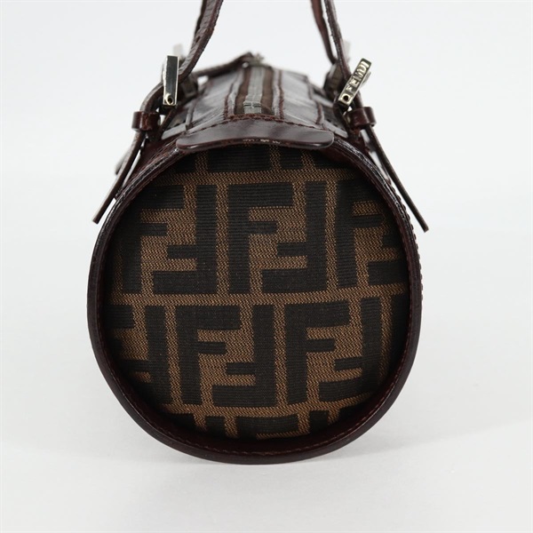 FENDI ズッカー ミニボストン ハンドバッグ ブラウン シルバー キャンバスの画像3