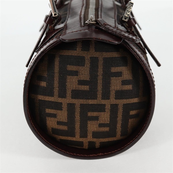 FENDI ズッカー ミニボストン ハンドバッグ ブラウン シルバー キャンバスの画像4