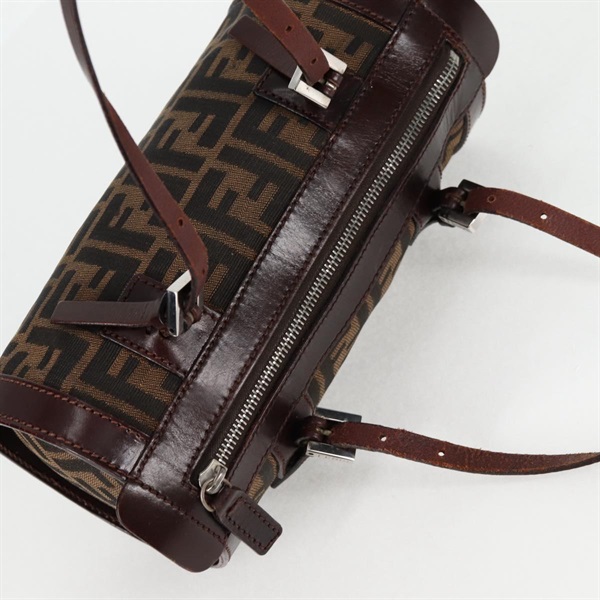 FENDI ズッカー ミニボストン ハンドバッグ ブラウン シルバー キャンバスの画像5