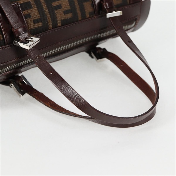 FENDI ズッカー ミニボストン ハンドバッグ ブラウン シルバー キャンバスの画像6