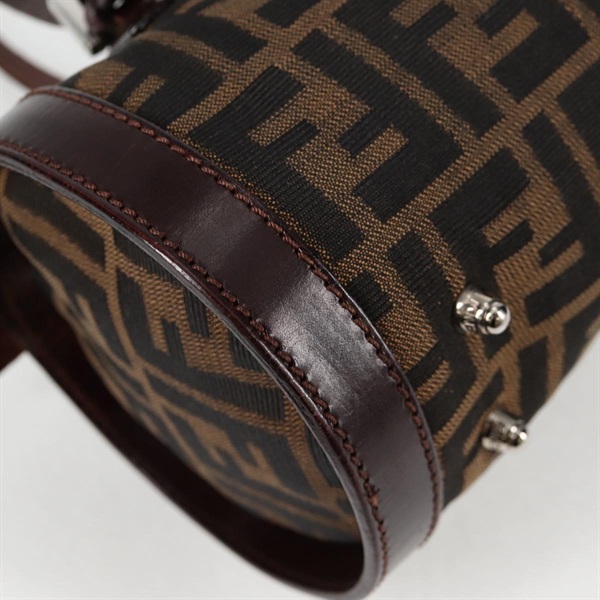 FENDI ズッカー ミニボストン ハンドバッグ ブラウン シルバー キャンバスの画像9