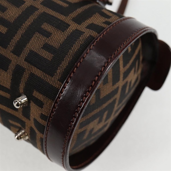 FENDI ズッカー ミニボストン ハンドバッグ ブラウン シルバー キャンバスの画像10