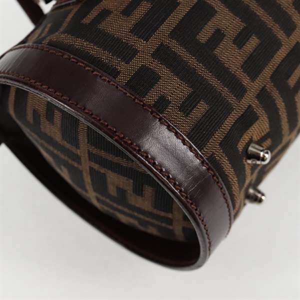 FENDI ズッカー ミニボストン ハンドバッグ ブラウン シルバー キャンバスの画像11