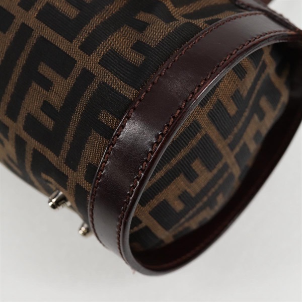 FENDI ズッカー ミニボストン ハンドバッグ ブラウン シルバー キャンバスの画像12