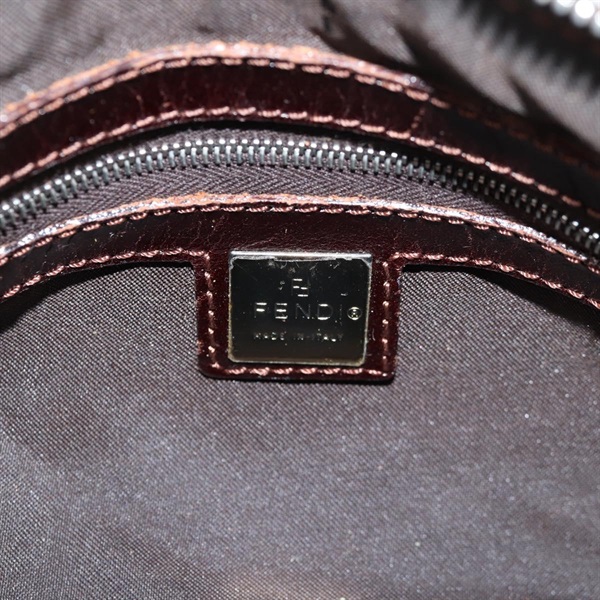 FENDI ズッカー ミニボストン ハンドバッグ ブラウン シルバー キャンバスの画像15