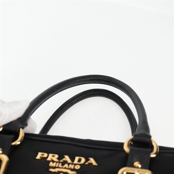 PRADA ロゴ 2WAYハンドバッグ ハンドバッグ ブラック ゴールド テスートの画像7