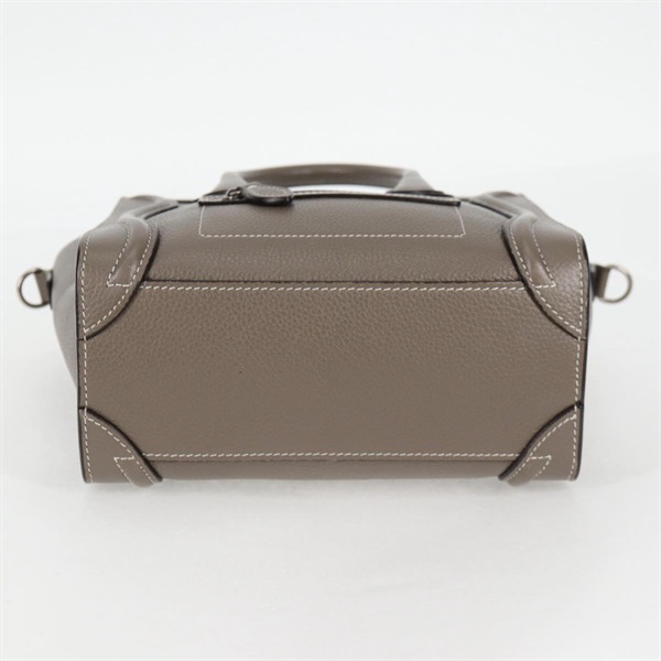 CELINE ラゲージ ナノショッパー ハンドバッグ グレージュ シルバー レザーの画像8