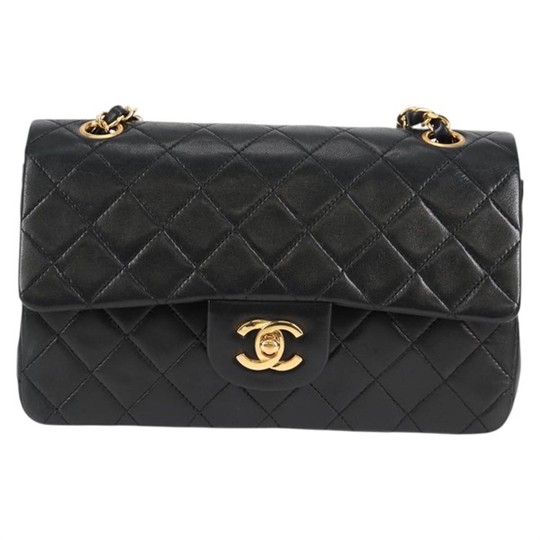 CHANEL マトラッセ ダブルフラップダブルチェーン 23 1990年 ショルダーバッグ ブラック ゴールド ラムスキンの画像1