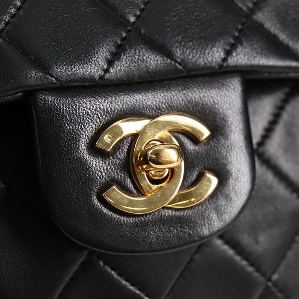 CHANEL マトラッセ ダブルフラップダブルチェーン 23 1990年 ショルダーバッグ ブラック ゴールド ラムスキンの画像14