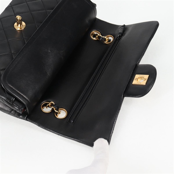 CHANEL マトラッセ ダブルフラップダブルチェーン 23 1990年 ショルダーバッグ ブラック ゴールド ラムスキンの画像15