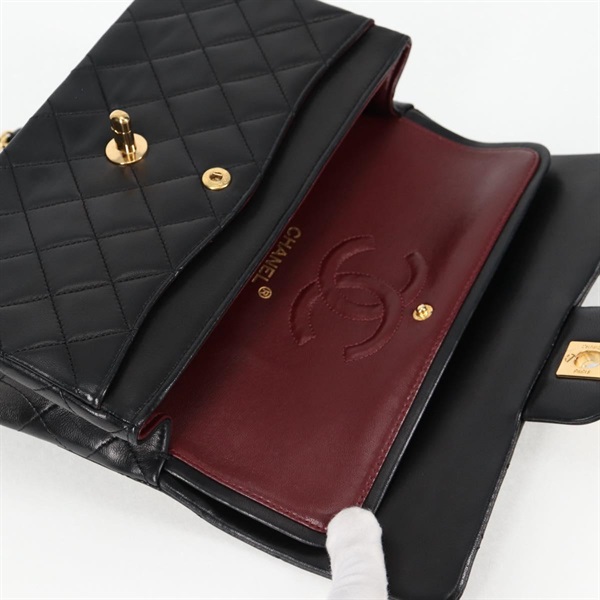 CHANEL マトラッセ ダブルフラップダブルチェーン 23 1990年 ショルダーバッグ ブラック ゴールド ラムスキンの画像19