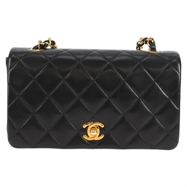 CHANEL マトラッセ シングルフラップシングルチェーン ミニ 1990年 ショルダーバッグ ブラック ゴールド ラムスキンの画像1