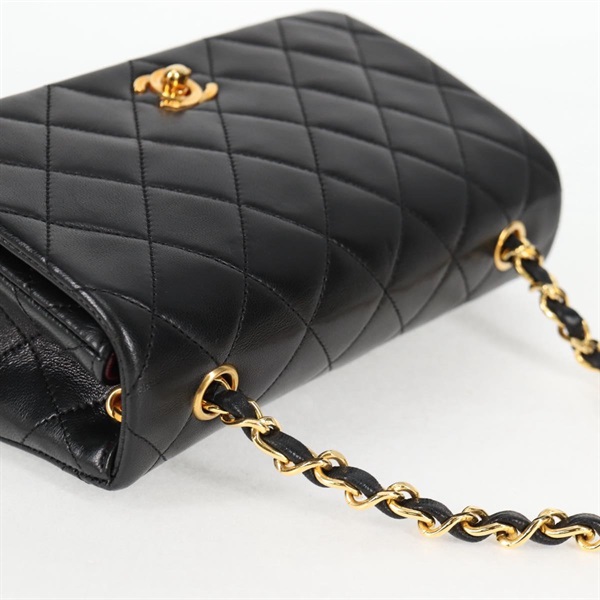 CHANEL マトラッセ シングルフラップシングルチェーン ミニ 1990年 ショルダーバッグ ブラック ゴールド ラムスキンの画像5