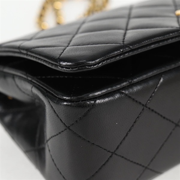 CHANEL マトラッセ シングルフラップシングルチェーン ミニ 1990年 ショルダーバッグ ブラック ゴールド ラムスキンの画像10