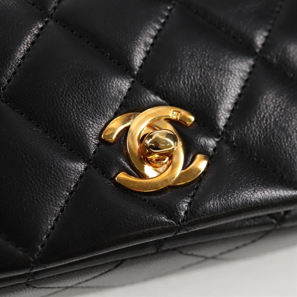 CHANEL マトラッセ シングルフラップシングルチェーン ミニ 1990年 ショルダーバッグ ブラック ゴールド ラムスキンの画像14