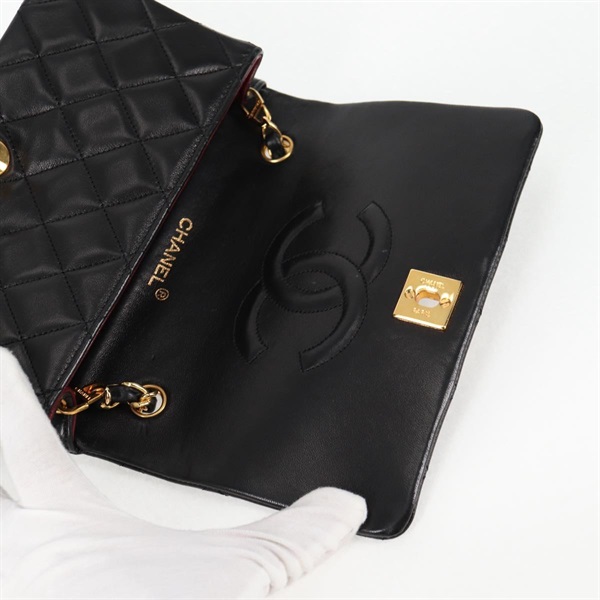 CHANEL マトラッセ シングルフラップシングルチェーン ミニ 1990年 ショルダーバッグ ブラック ゴールド ラムスキンの画像15