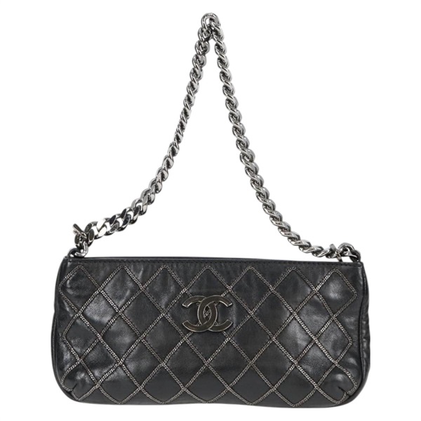 CHANEL マトラッセ ショルダーポーチ ビコローレ 2005年 ショルダーバッグ ブラック シルバー ラムスキンの画像1