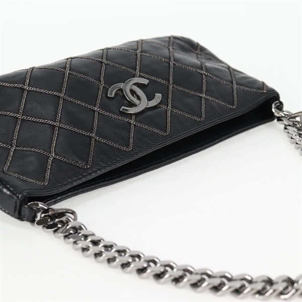 CHANEL マトラッセ ショルダーポーチ ビコローレ 2005年 ショルダーバッグ ブラック シルバー ラムスキンの画像5