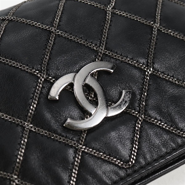 CHANEL マトラッセ ショルダーポーチ ビコローレ 2005年 ショルダーバッグ ブラック シルバー ラムスキンの画像13