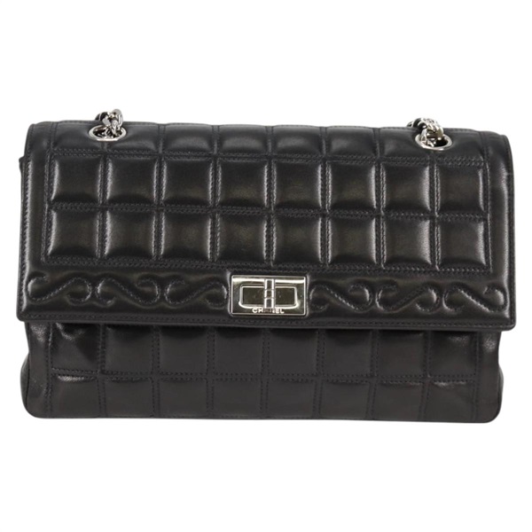 CHANEL 2.55 シングルフラップダブルチェーン 2001年 ショルダーバッグ ブラック シルバー ラムスキンの画像1
