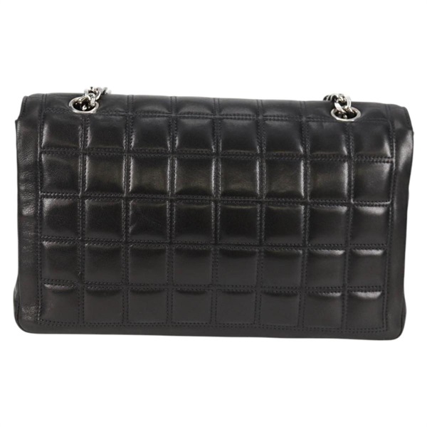 CHANEL 2.55 シングルフラップダブルチェーン 2001年 ショルダーバッグ ブラック シルバー ラムスキンの画像2
