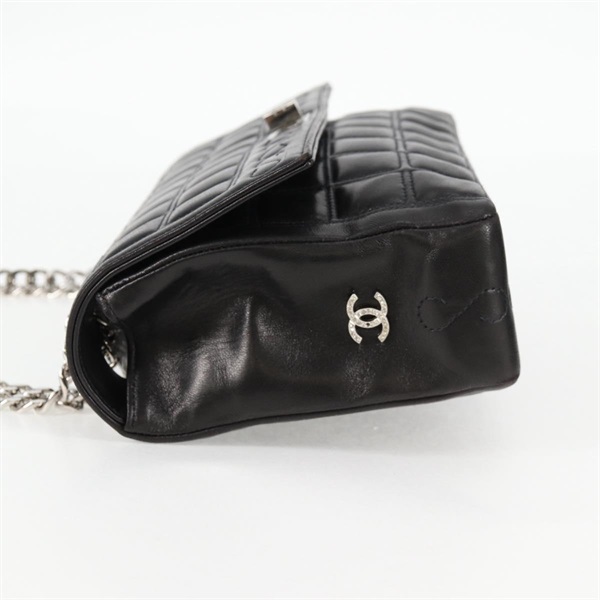 CHANEL 2.55 シングルフラップダブルチェーン 2001年 ショルダーバッグ ブラック シルバー ラムスキンの画像3