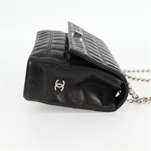CHANEL 2.55 シングルフラップダブルチェーン 2001年 ショルダーバッグ ブラック シルバー ラムスキンの画像4