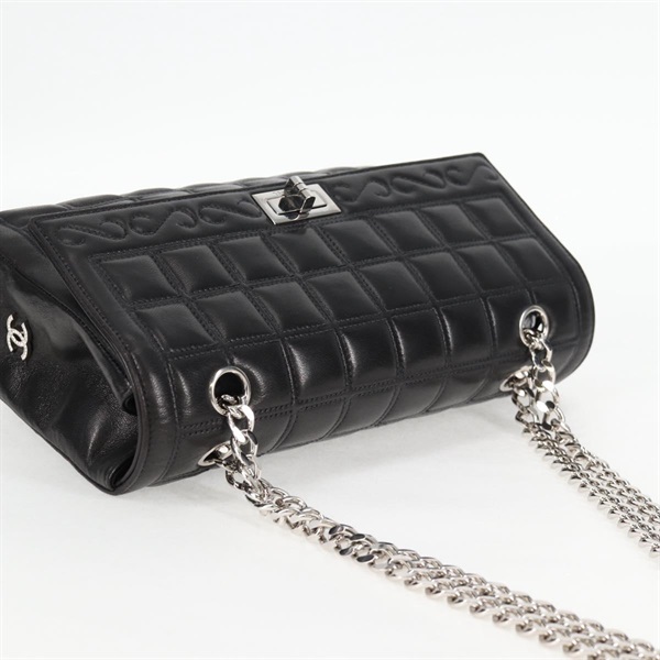 CHANEL 2.55 シングルフラップダブルチェーン 2001年 ショルダーバッグ ブラック シルバー ラムスキンの画像5