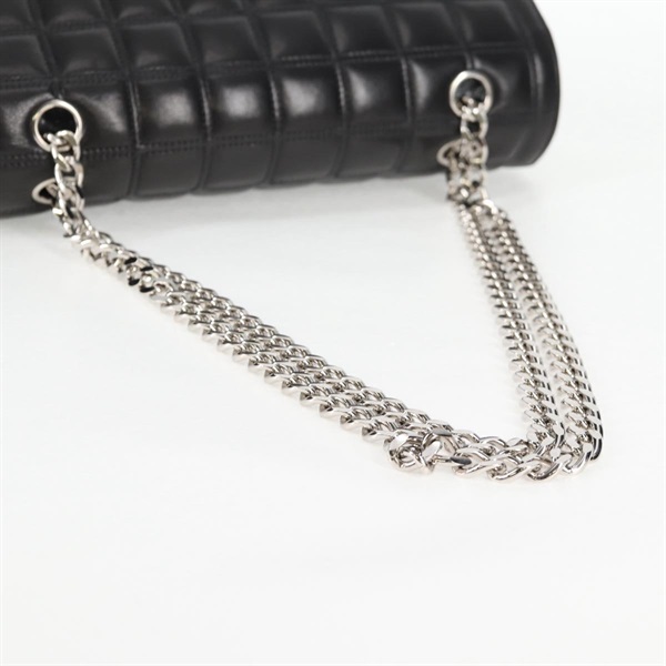 CHANEL 2.55 シングルフラップダブルチェーン 2001年 ショルダーバッグ ブラック シルバー ラムスキンの画像6