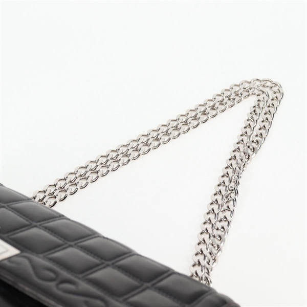 CHANEL 2.55 シングルフラップダブルチェーン 2001年 ショルダーバッグ ブラック シルバー ラムスキンの画像7