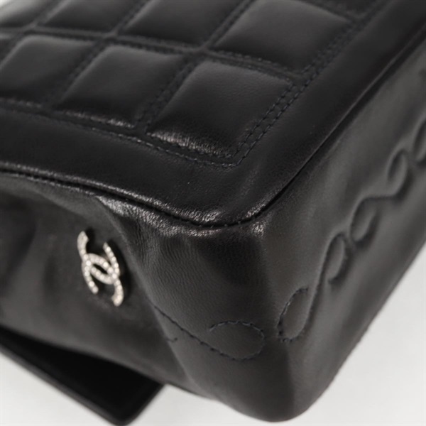 CHANEL 2.55 シングルフラップダブルチェーン 2001年 ショルダーバッグ ブラック シルバー ラムスキンの画像11
